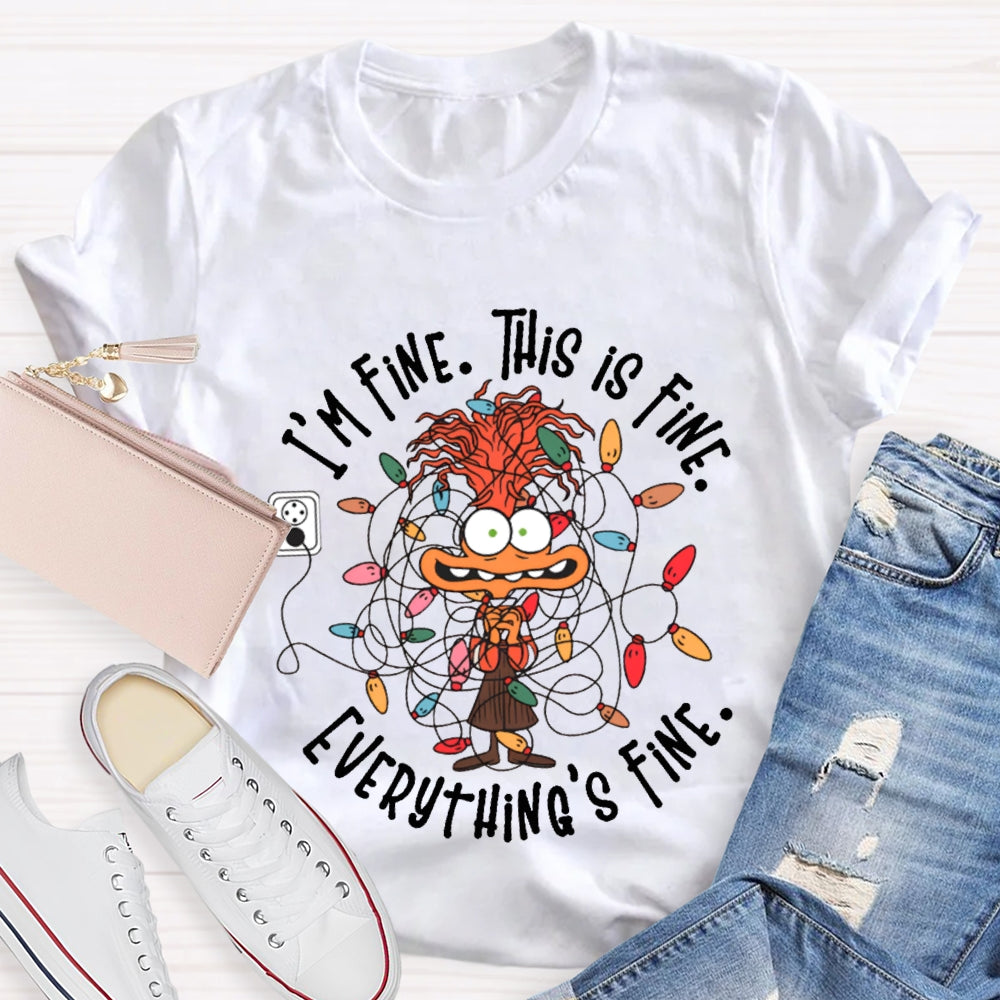 I'M Fine This Is Fine Everything'S Fine Lanterns And Angry Cats Christmas T-shirt