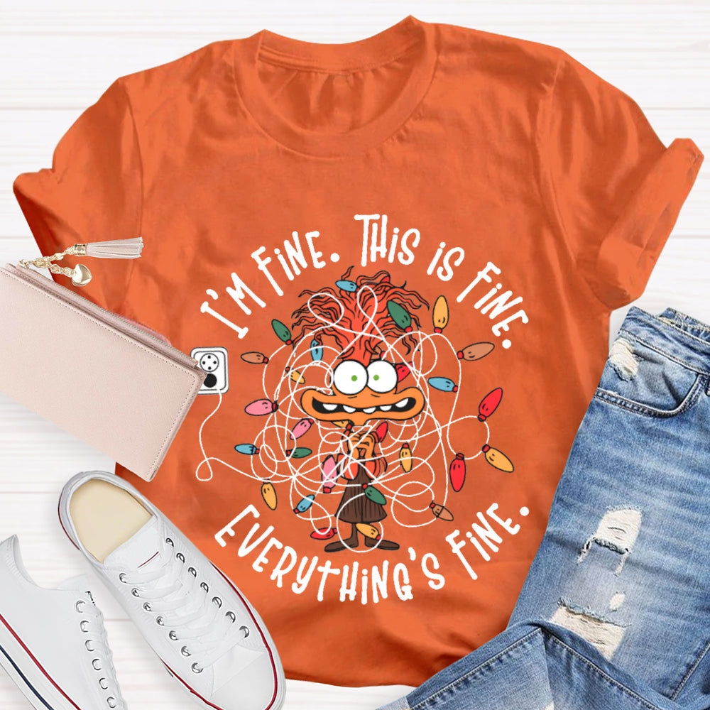 I'M Fine This Is Fine Everything'S Fine Lanterns And Angry Cats Christmas T-shirt