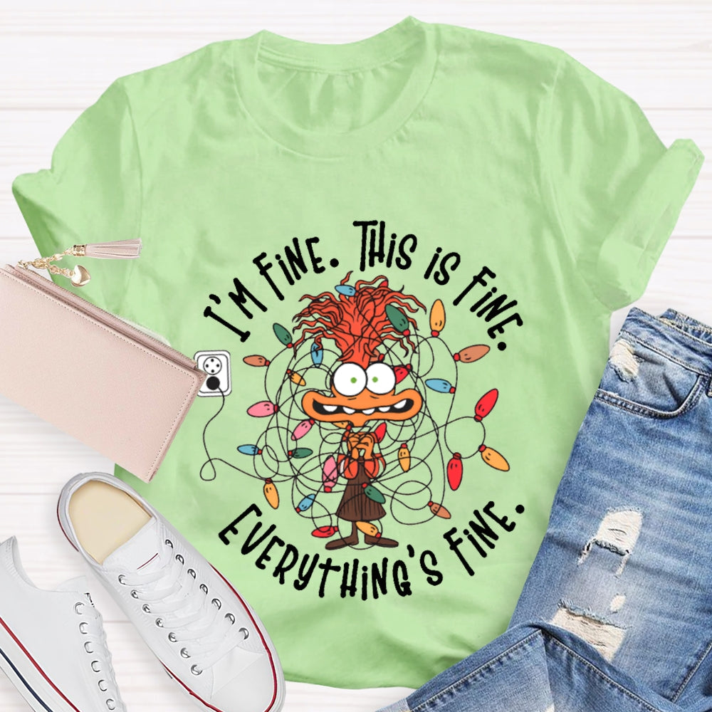 I'M Fine This Is Fine Everything'S Fine Lanterns And Angry Cats Christmas T-shirt