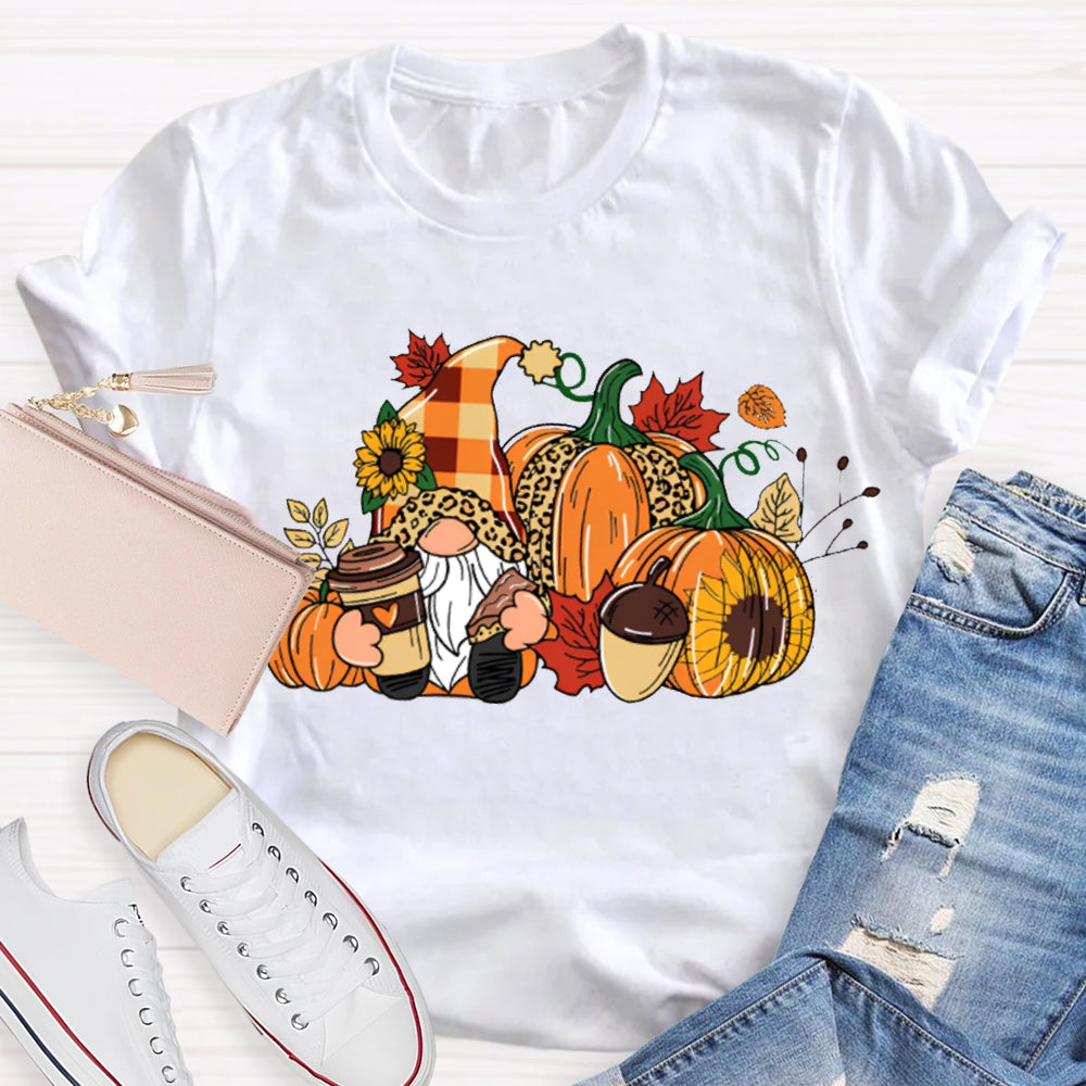 Gnome Thanksgiving Leopard Print Pumpkin T-shirt