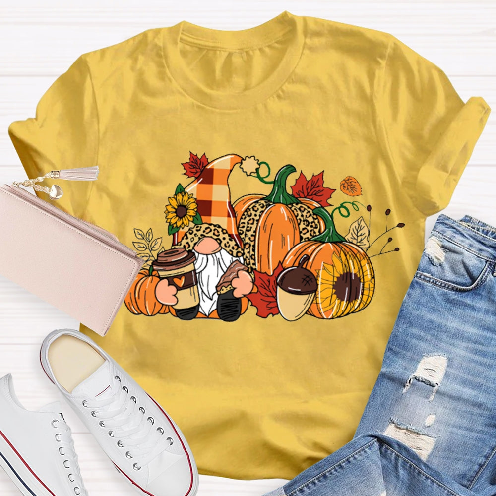Gnome Thanksgiving Leopard Print Pumpkin T-shirt