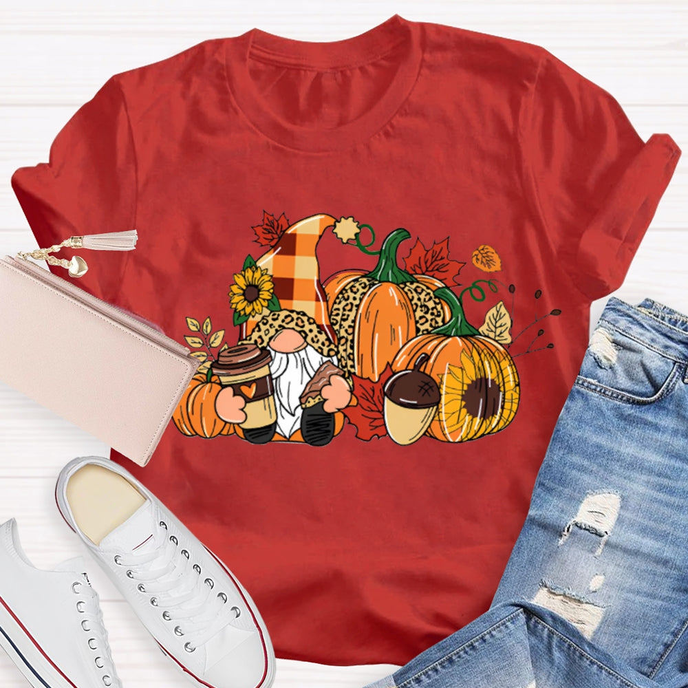 Gnome Thanksgiving Leopard Print Pumpkin T-shirt