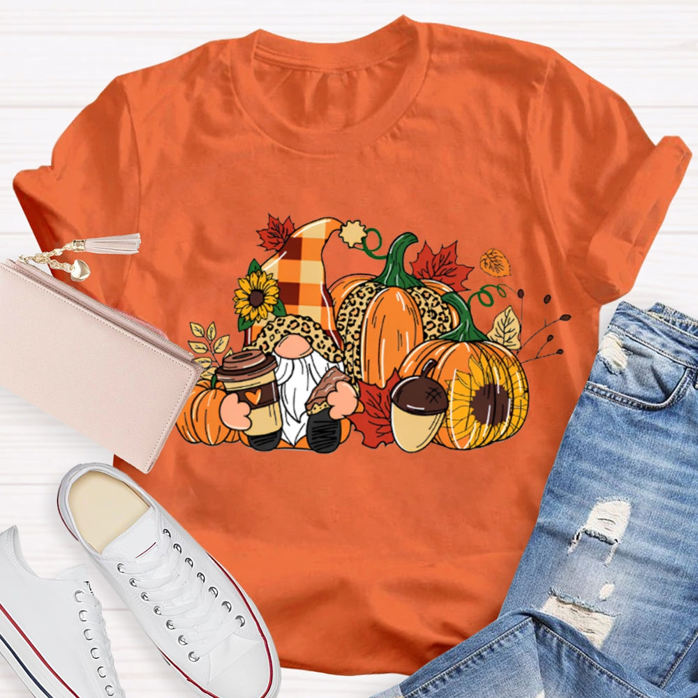 Gnome Thanksgiving Leopard Print Pumpkin T-shirt