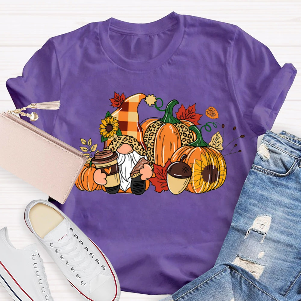 Gnome Thanksgiving Leopard Print Pumpkin T-shirt