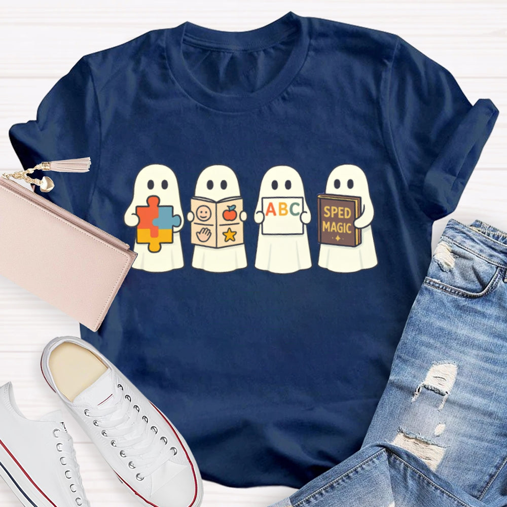 Halloween Little Ghost Is Reading Sped Magic T-Shirt