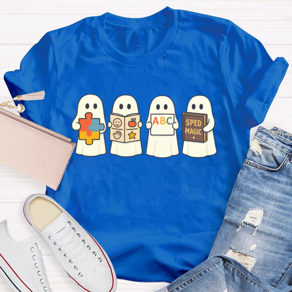 Halloween Little Ghost Is Reading Sped Magic T-Shirt