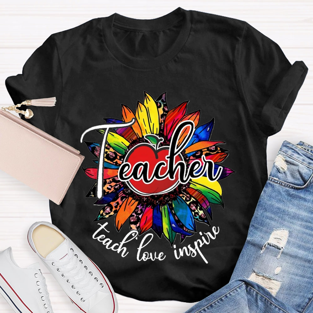Teach Love Inspire Colorful Leopard Sunflower T-Shirt