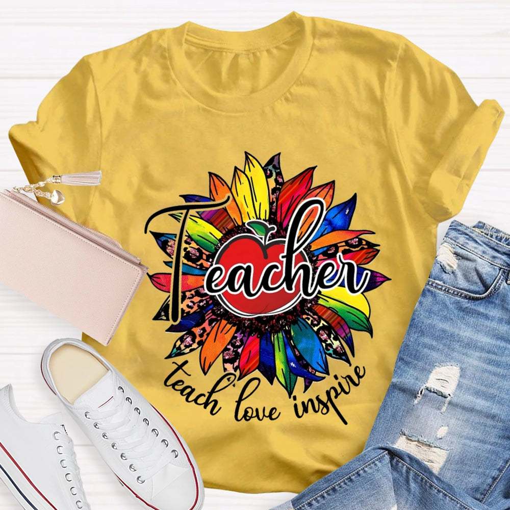 Teach Love Inspire Colorful Leopard Sunflower T-Shirt