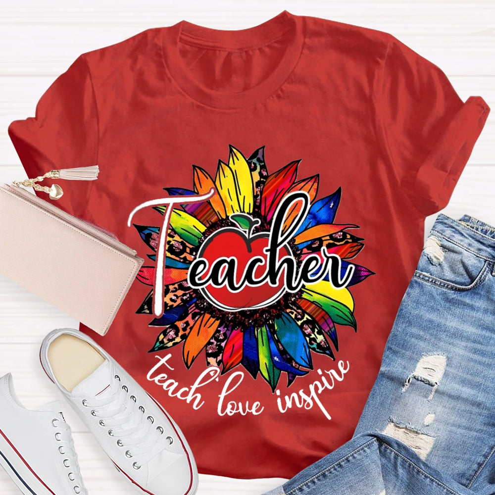 Teach Love Inspire Colorful Leopard Sunflower T-Shirt