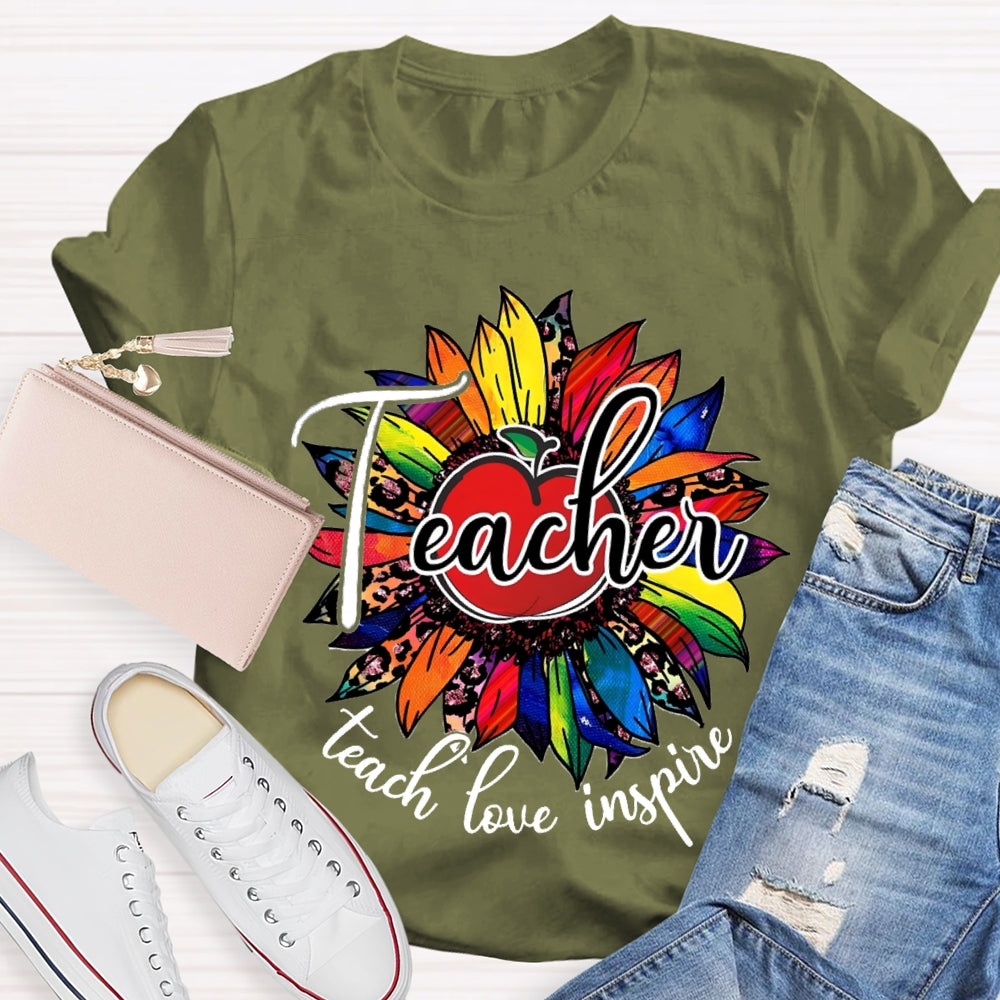 Teach Love Inspire Colorful Leopard Sunflower T-Shirt