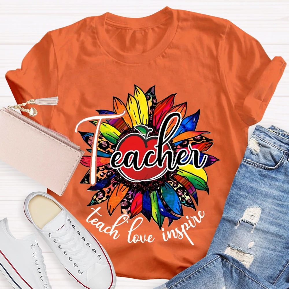 Teach Love Inspire Colorful Leopard Sunflower T-Shirt