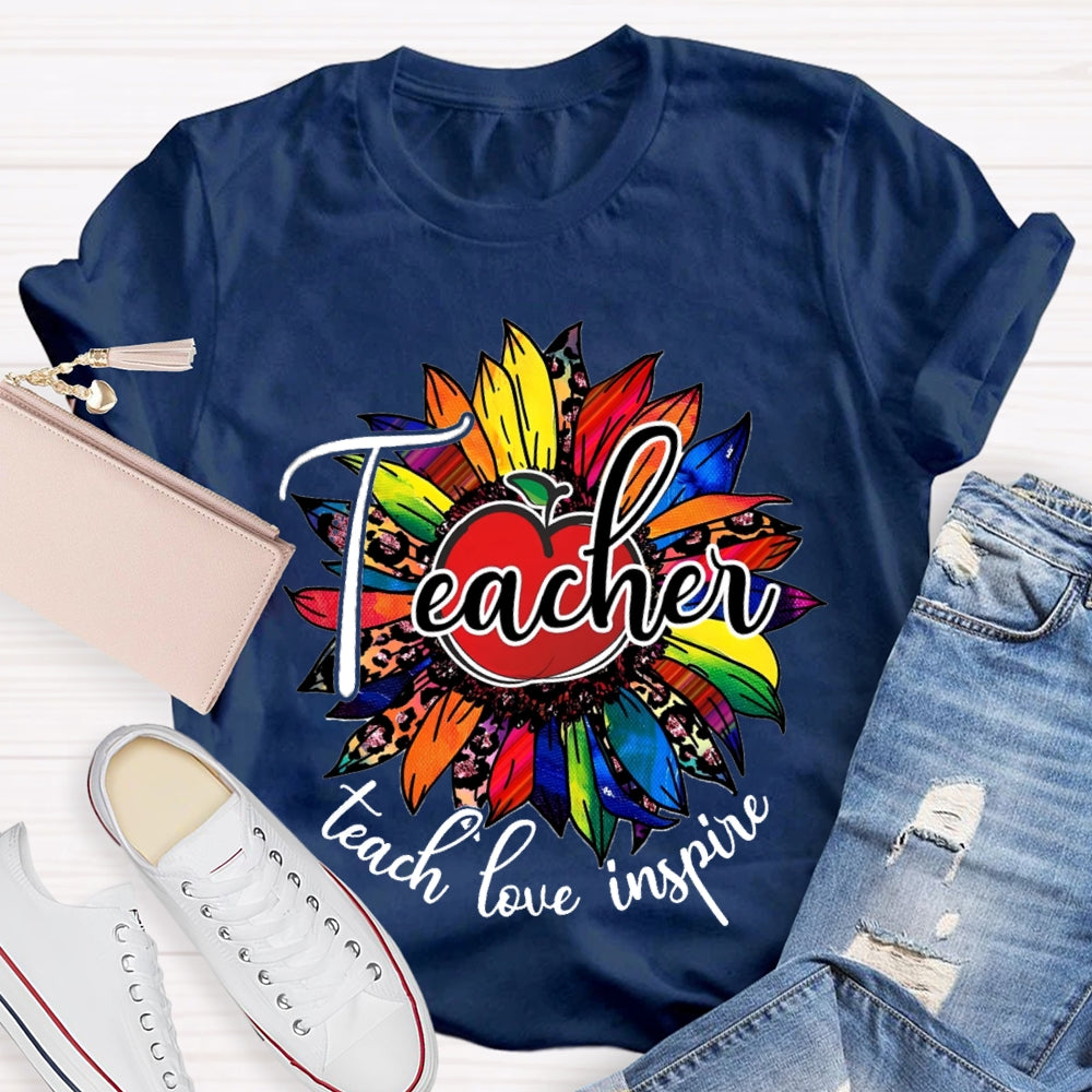 Teach Love Inspire Colorful Leopard Sunflower T-Shirt