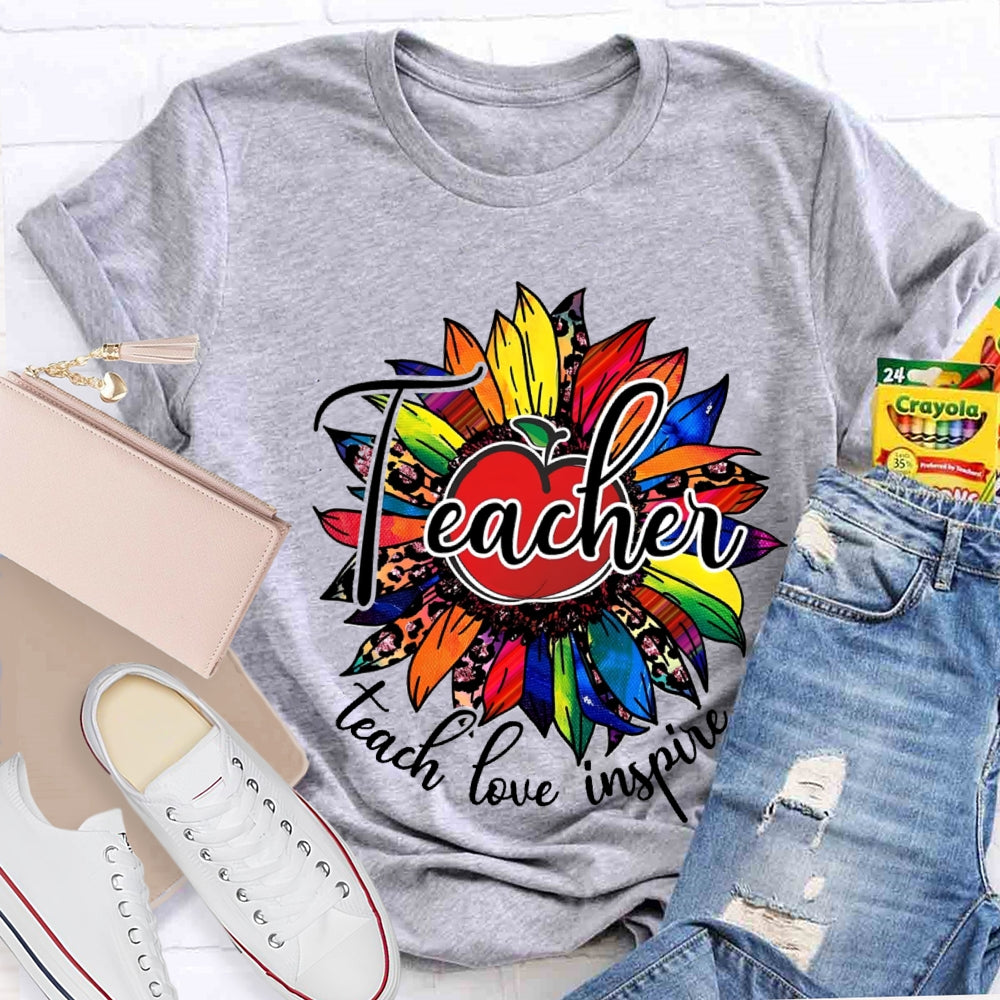 Teach Love Inspire Colorful Leopard Sunflower T-Shirt