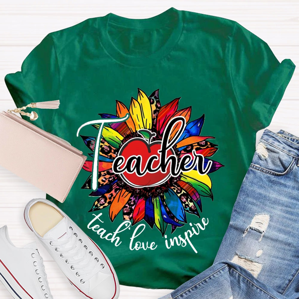 Teach Love Inspire Colorful Leopard Sunflower T-Shirt