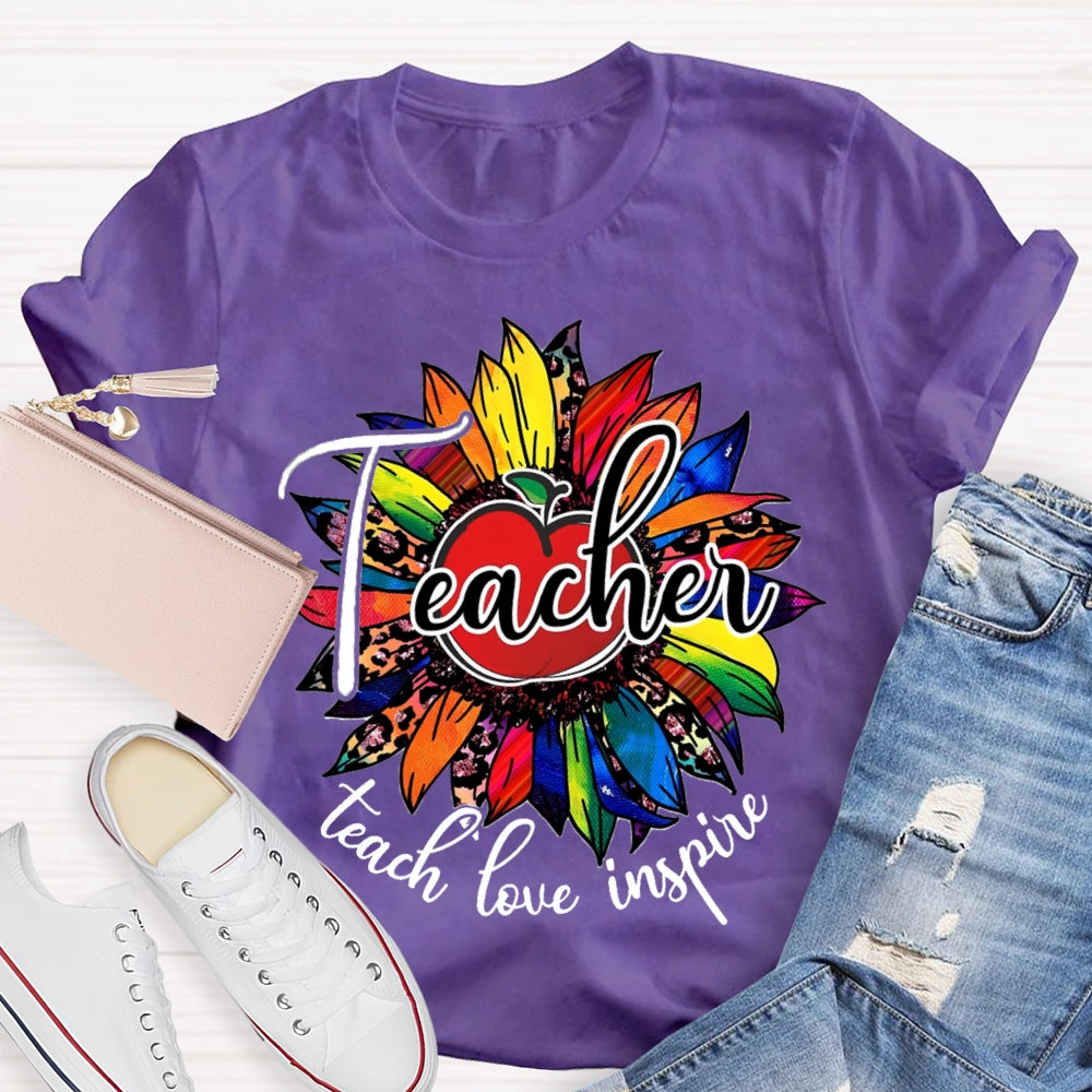 Teach Love Inspire Colorful Leopard Sunflower T-Shirt