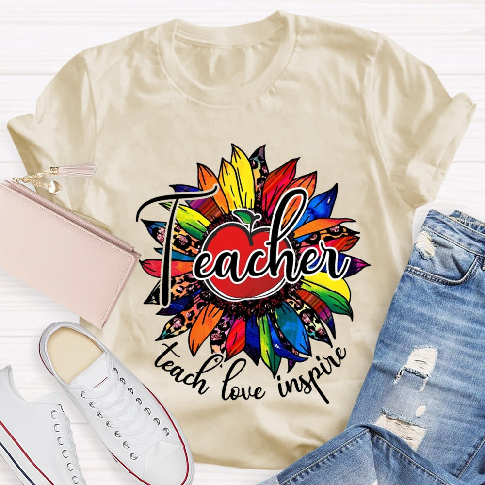 Teach Love Inspire Colorful Leopard Sunflower T-Shirt