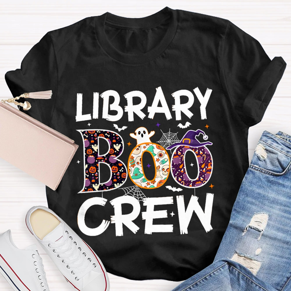 Library Boo Crew Pumpkin Spider Print T-Shirt