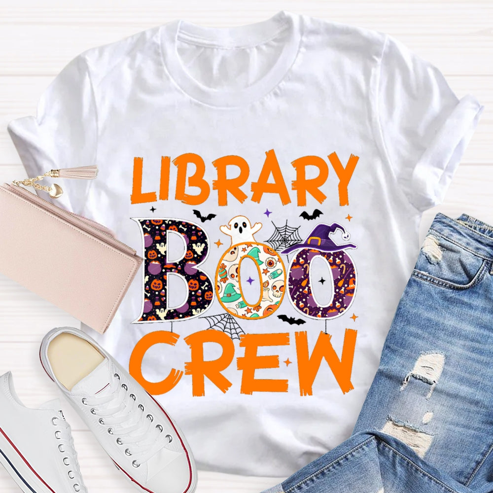 Library Boo Crew Pumpkin Spider Print T-Shirt