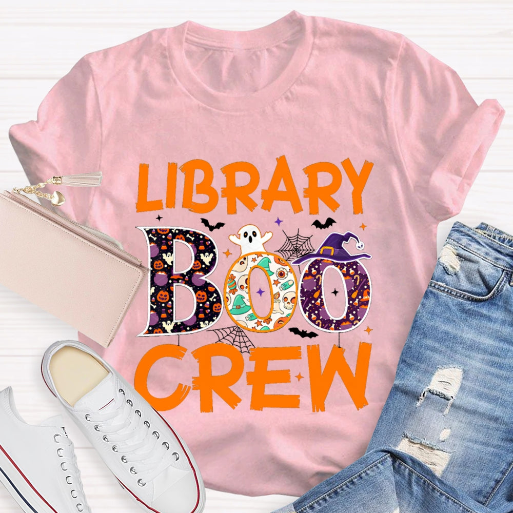Library Boo Crew Pumpkin Spider Print T-Shirt