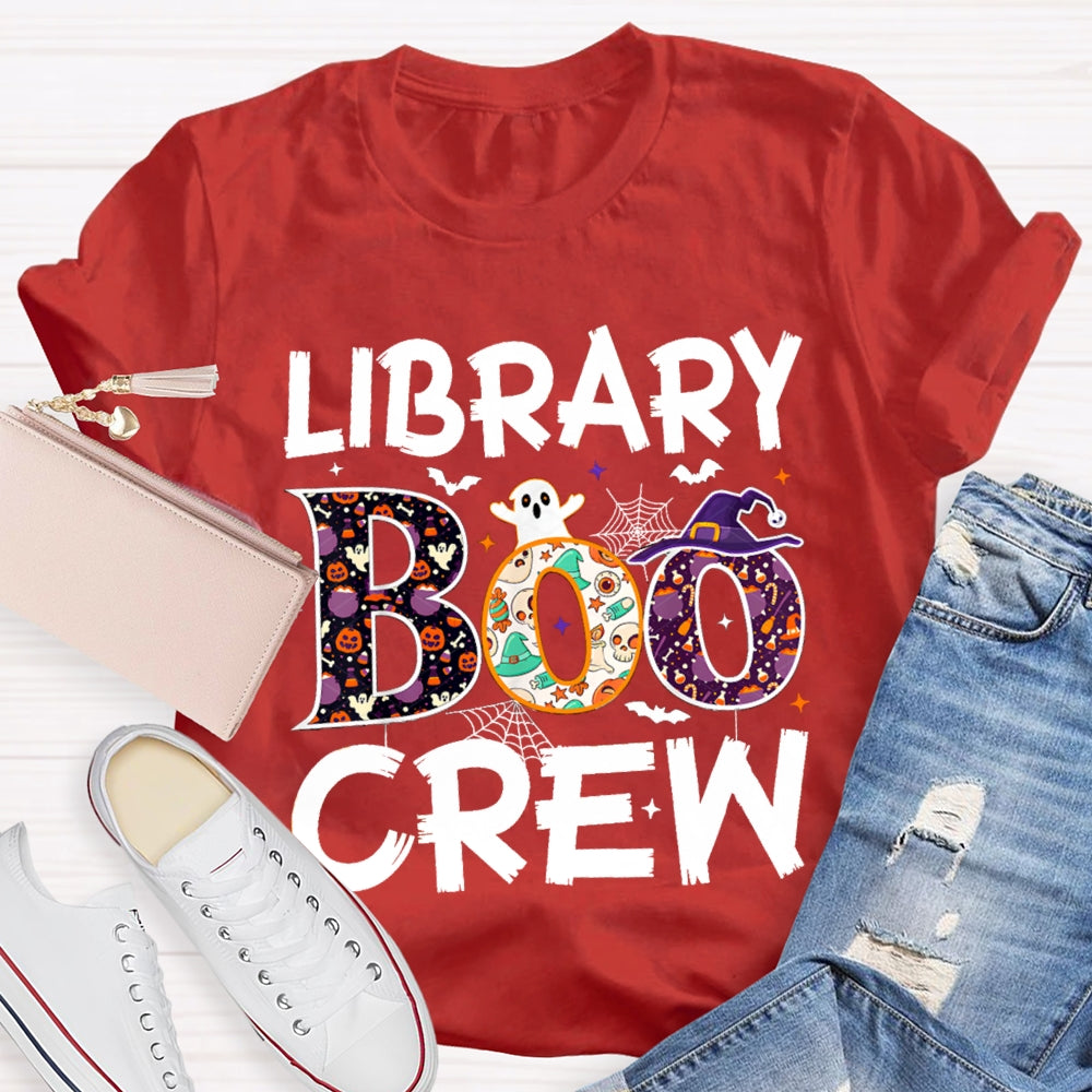 Library Boo Crew Pumpkin Spider Print T-Shirt