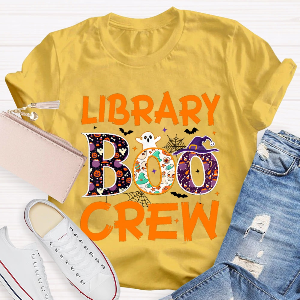 Library Boo Crew Pumpkin Spider Print T-Shirt