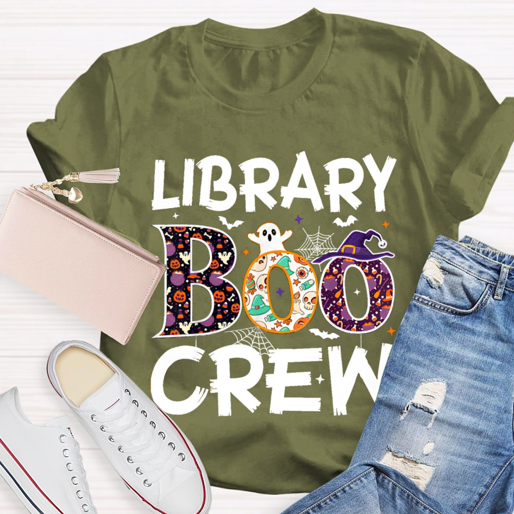 Library Boo Crew Pumpkin Spider Print T-Shirt