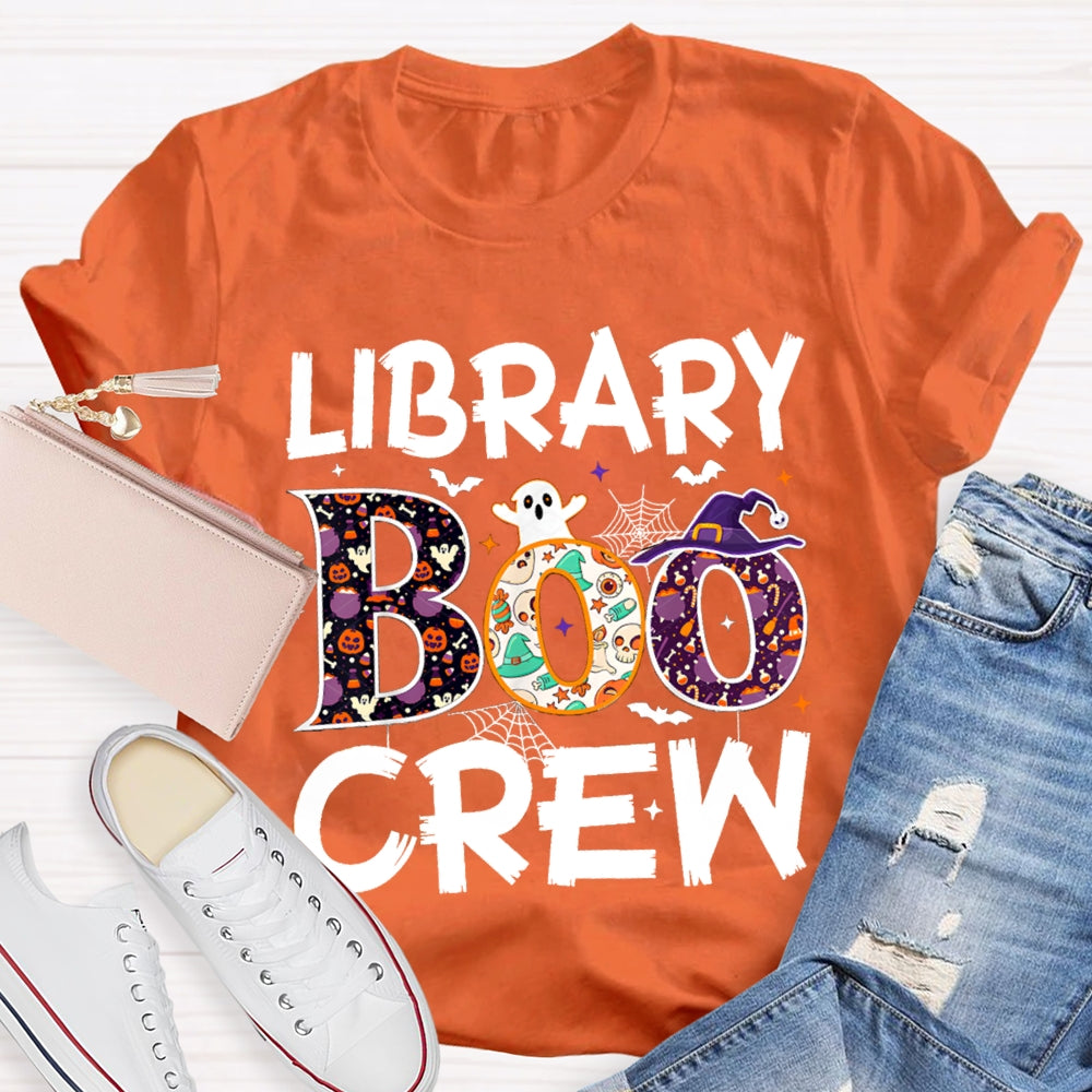 Library Boo Crew Pumpkin Spider Print T-Shirt