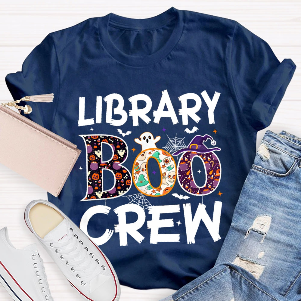Library Boo Crew Pumpkin Spider Print T-Shirt