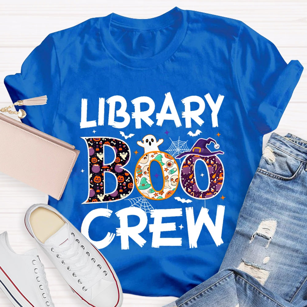 Library Boo Crew Pumpkin Spider Print T-Shirt