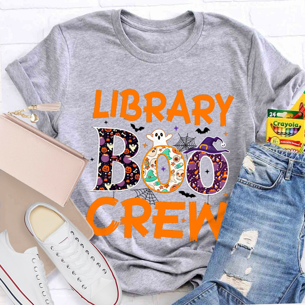Library Boo Crew Pumpkin Spider Print T-Shirt
