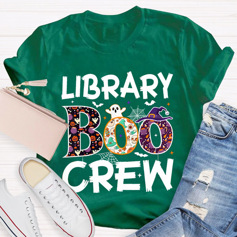 Library Boo Crew Pumpkin Spider Print T-Shirt