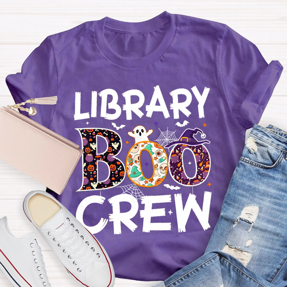 Library Boo Crew Pumpkin Spider Print T-Shirt