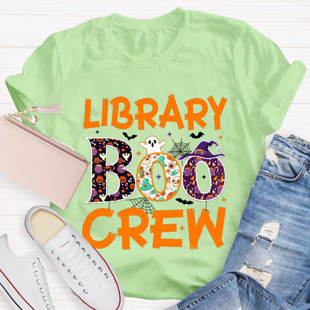 Library Boo Crew Pumpkin Spider Print T-Shirt