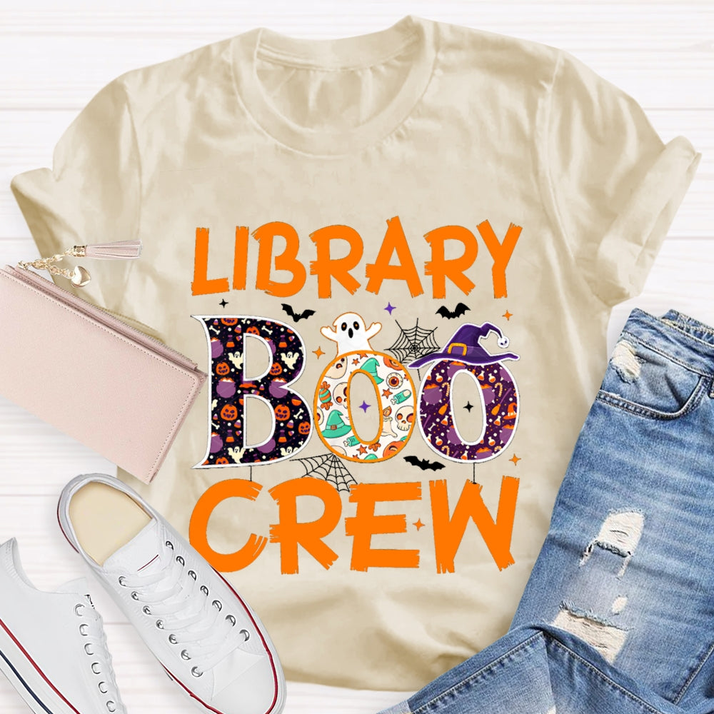 Library Boo Crew Pumpkin Spider Print T-Shirt