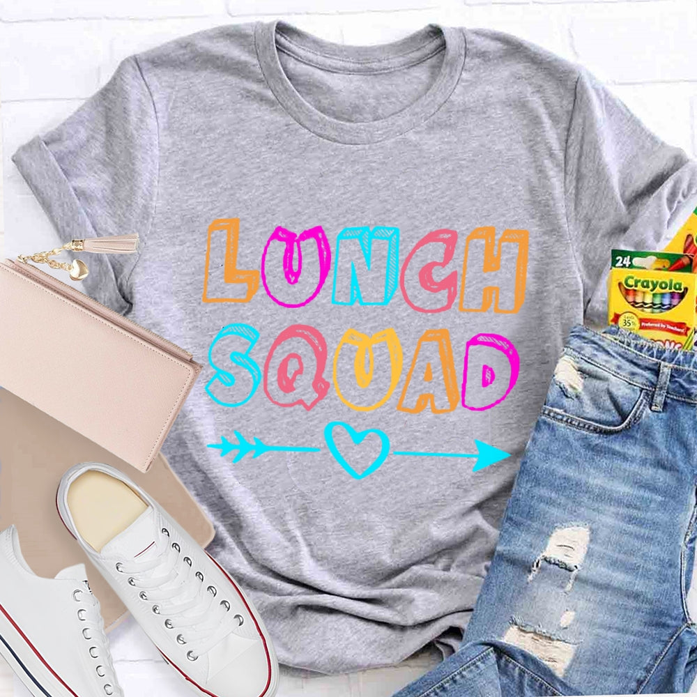 Lunch Squad With Heart Colorful Letter  T-Shirt