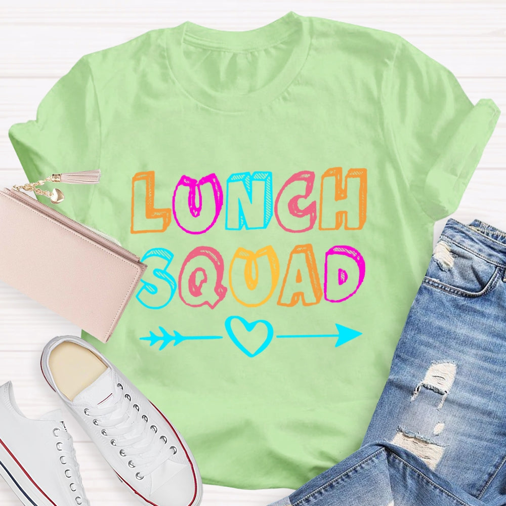 Lunch Squad With Heart Colorful Letter  T-Shirt