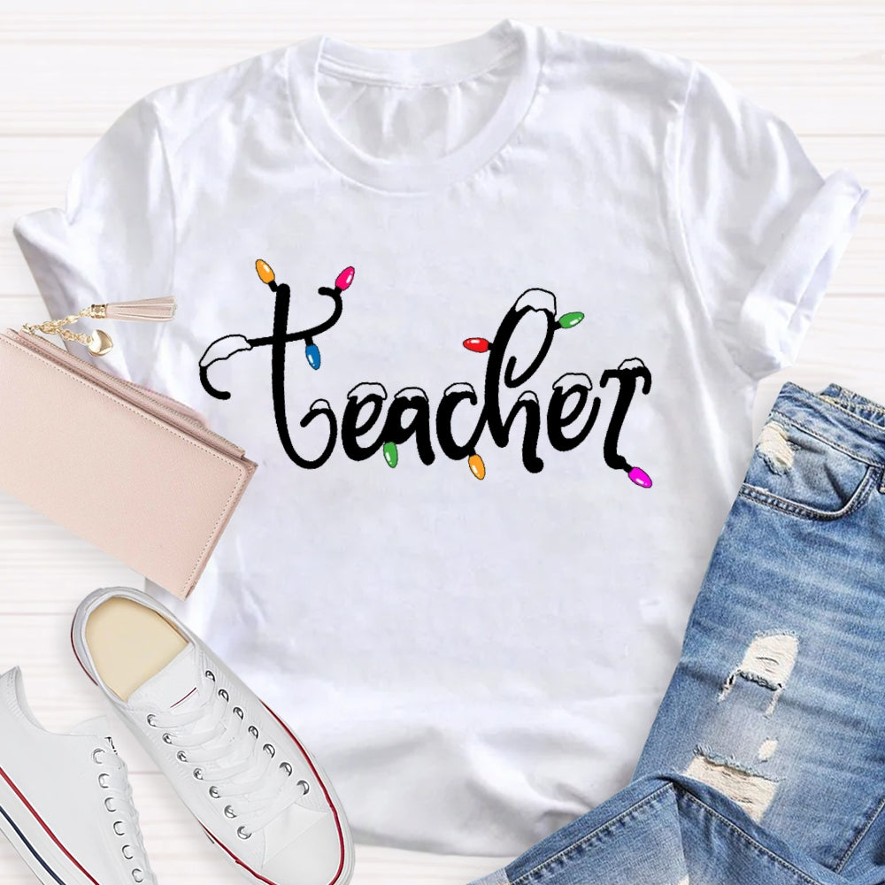 Teacher Christmas Lights Snow T-shirt