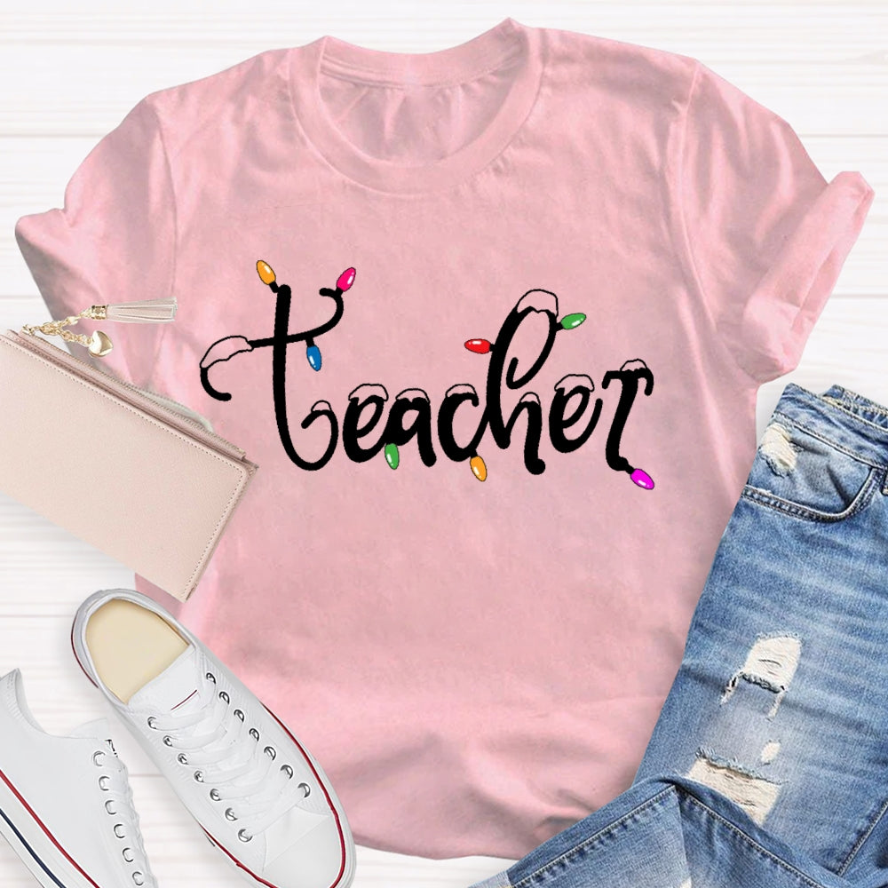 Teacher Christmas Lights Snow T-shirt