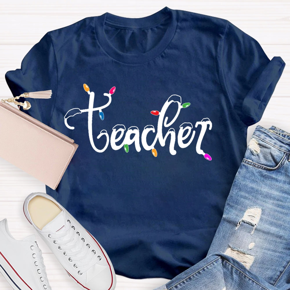 Teacher Christmas Lights Snow T-shirt