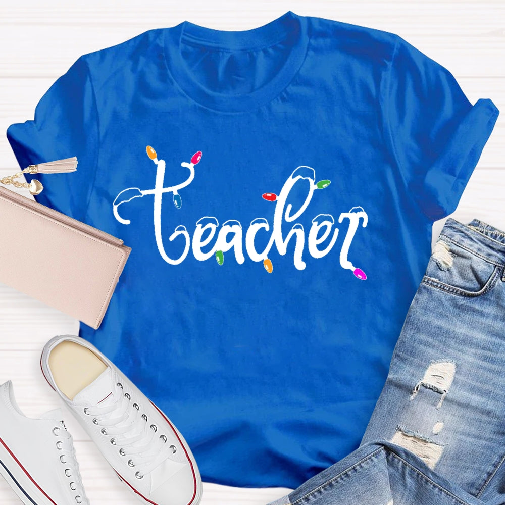 Teacher Christmas Lights Snow T-shirt