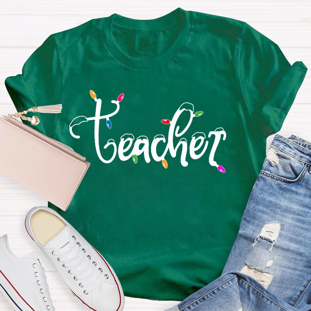 Teacher Christmas Lights Snow T-shirt