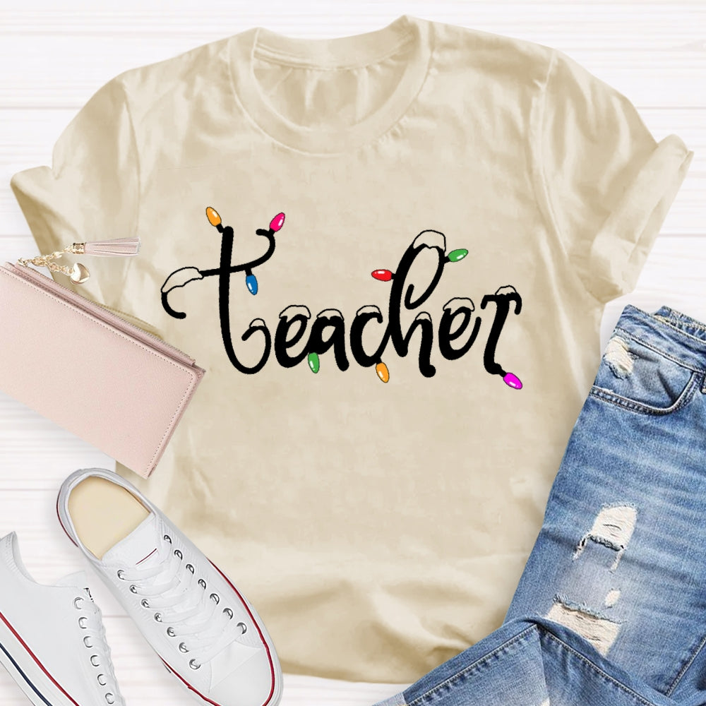 Teacher Christmas Lights Snow T-shirt