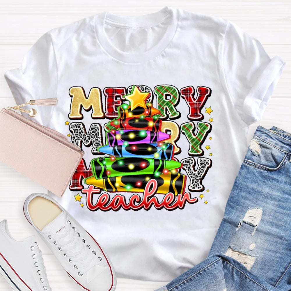 Christmas Colored Pencil Teacher T-shirt