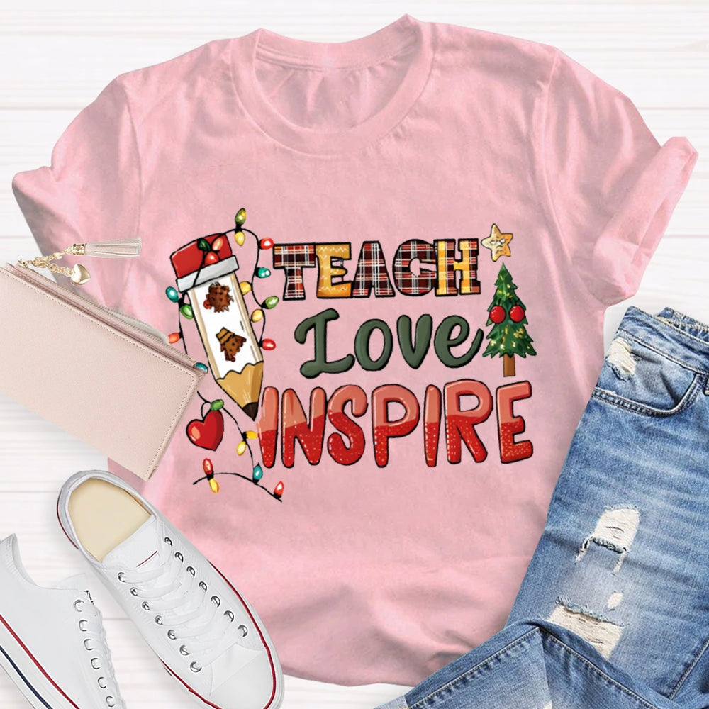 Teach Love Inspire Christmas Tree And Christmas Lights Christmas T-shirt