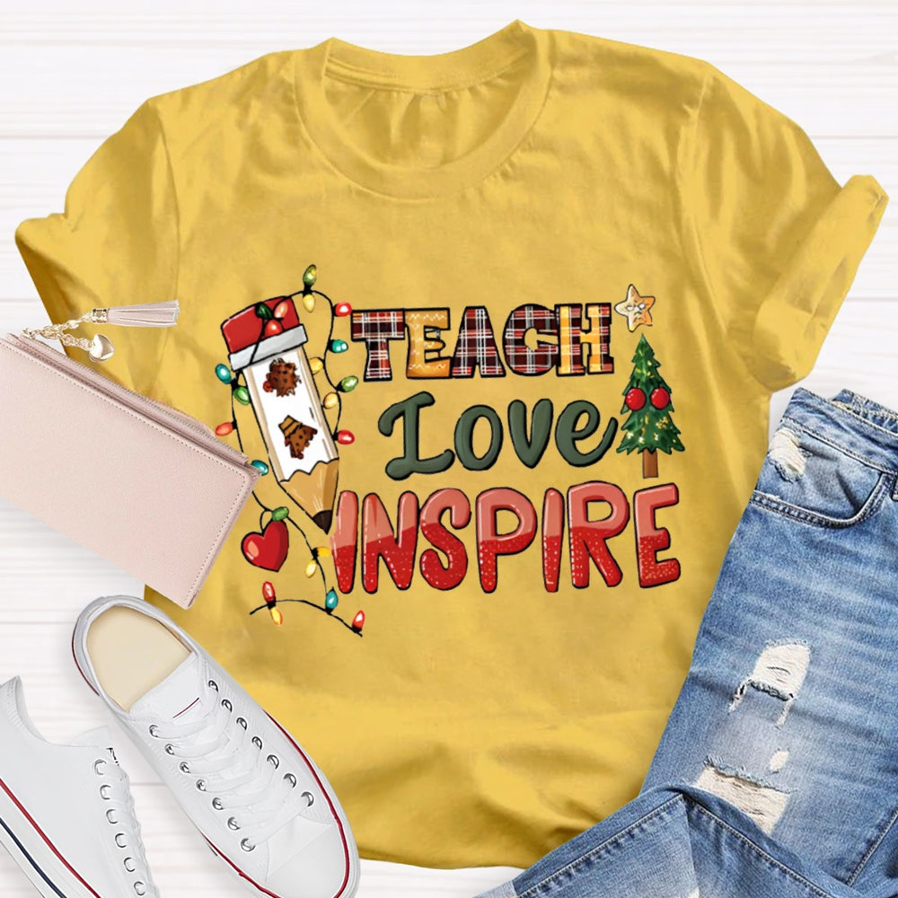 Teach Love Inspire Christmas Tree And Christmas Lights Christmas T-shirt