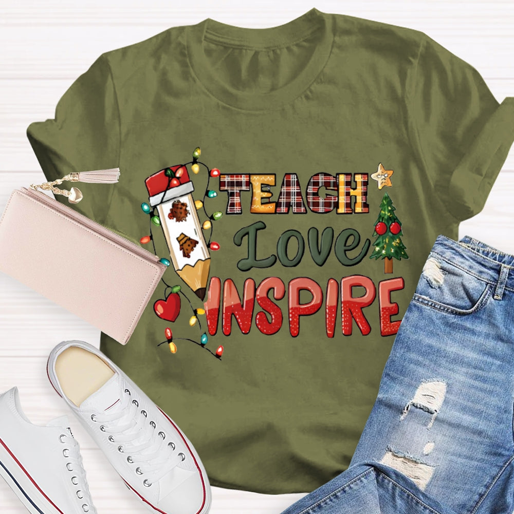 Teach Love Inspire Christmas Tree And Christmas Lights Christmas T-shirt
