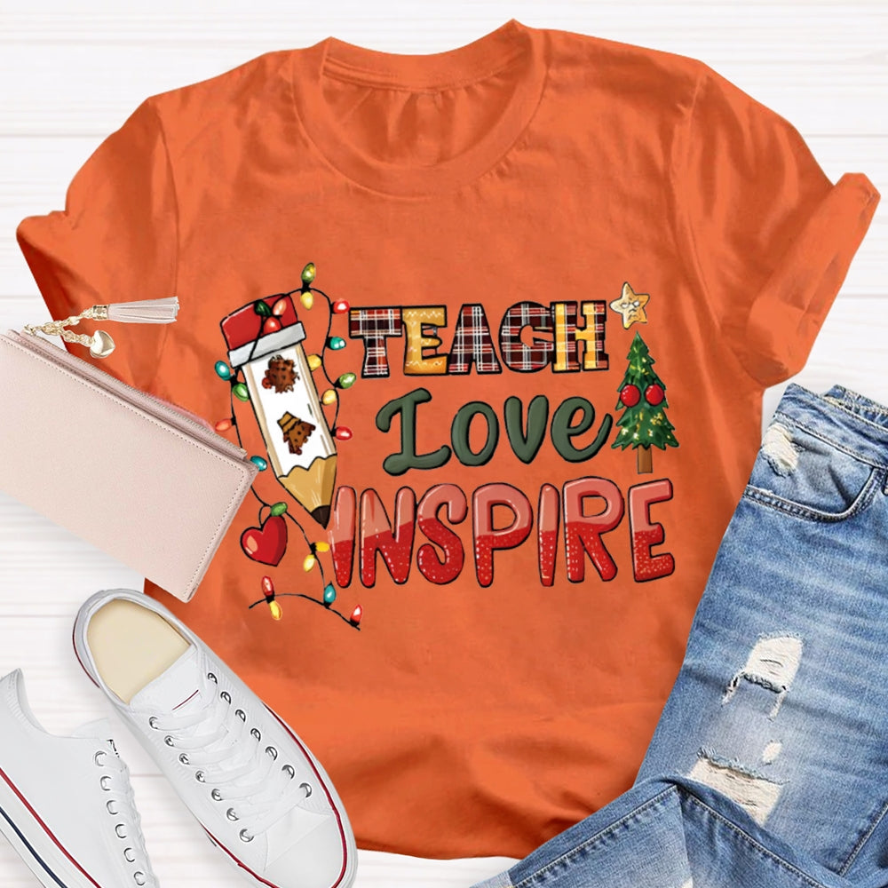 Teach Love Inspire Christmas Tree And Christmas Lights Christmas T-shirt