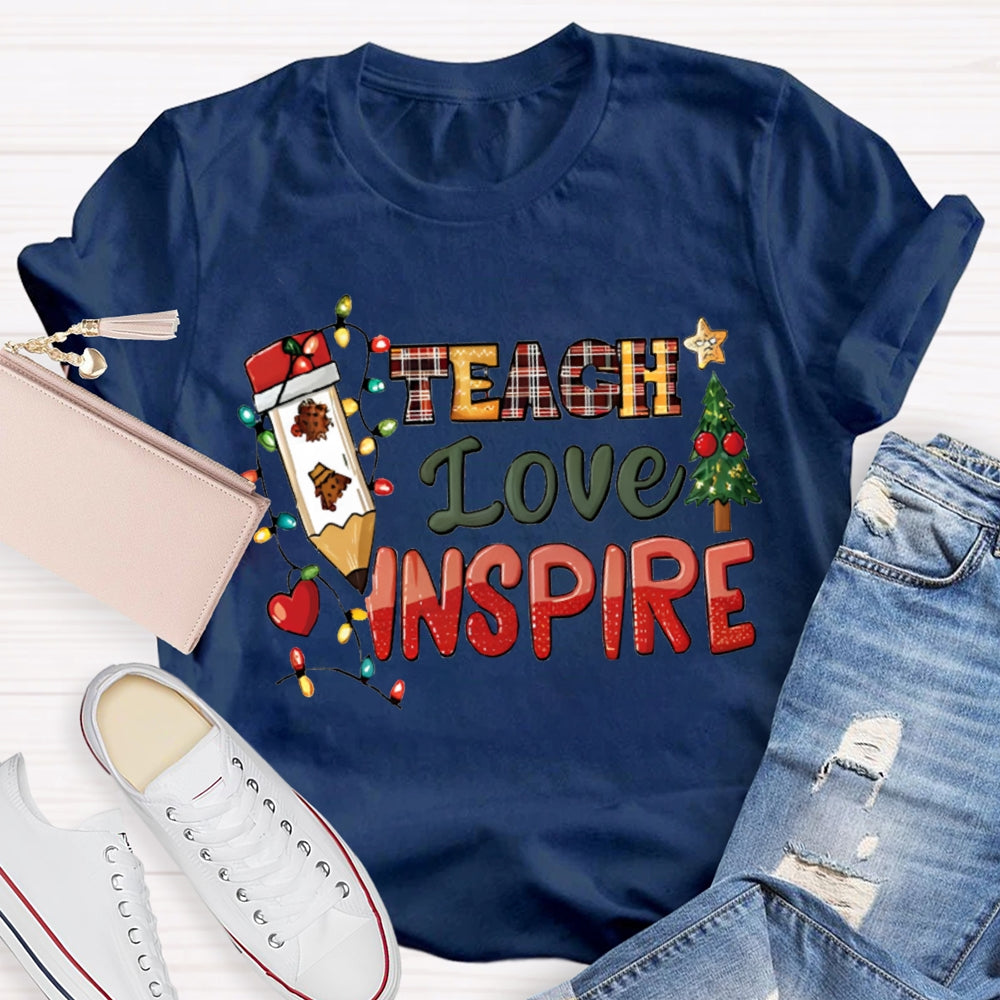Teach Love Inspire Christmas Tree And Christmas Lights Christmas T-shirt