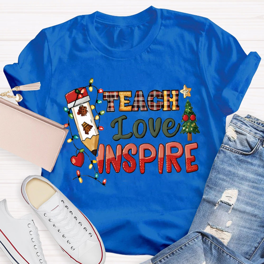 Teach Love Inspire Christmas Tree And Christmas Lights Christmas T-shirt