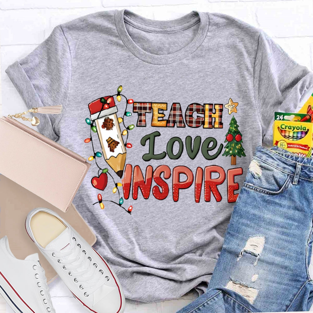 Teach Love Inspire Christmas Tree And Christmas Lights Christmas T-shirt